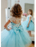 Ivory Lace Mint Blue Tulle Flower Girl Dress